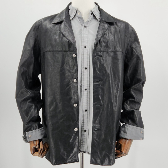 Bundle Of 1 Large Black Soft Leather Jacket And 2 Large Buckle Shirts Metal - Picture 1 of 16